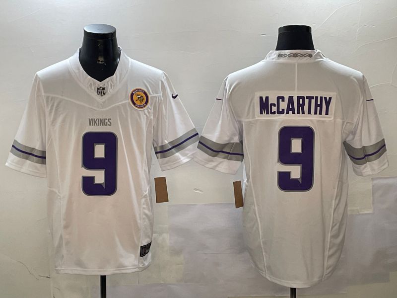 Men Minnesota Vikings #9 Mccarthy White Throwback Three generation 2024 Nike Limited NFL Jersey style 2